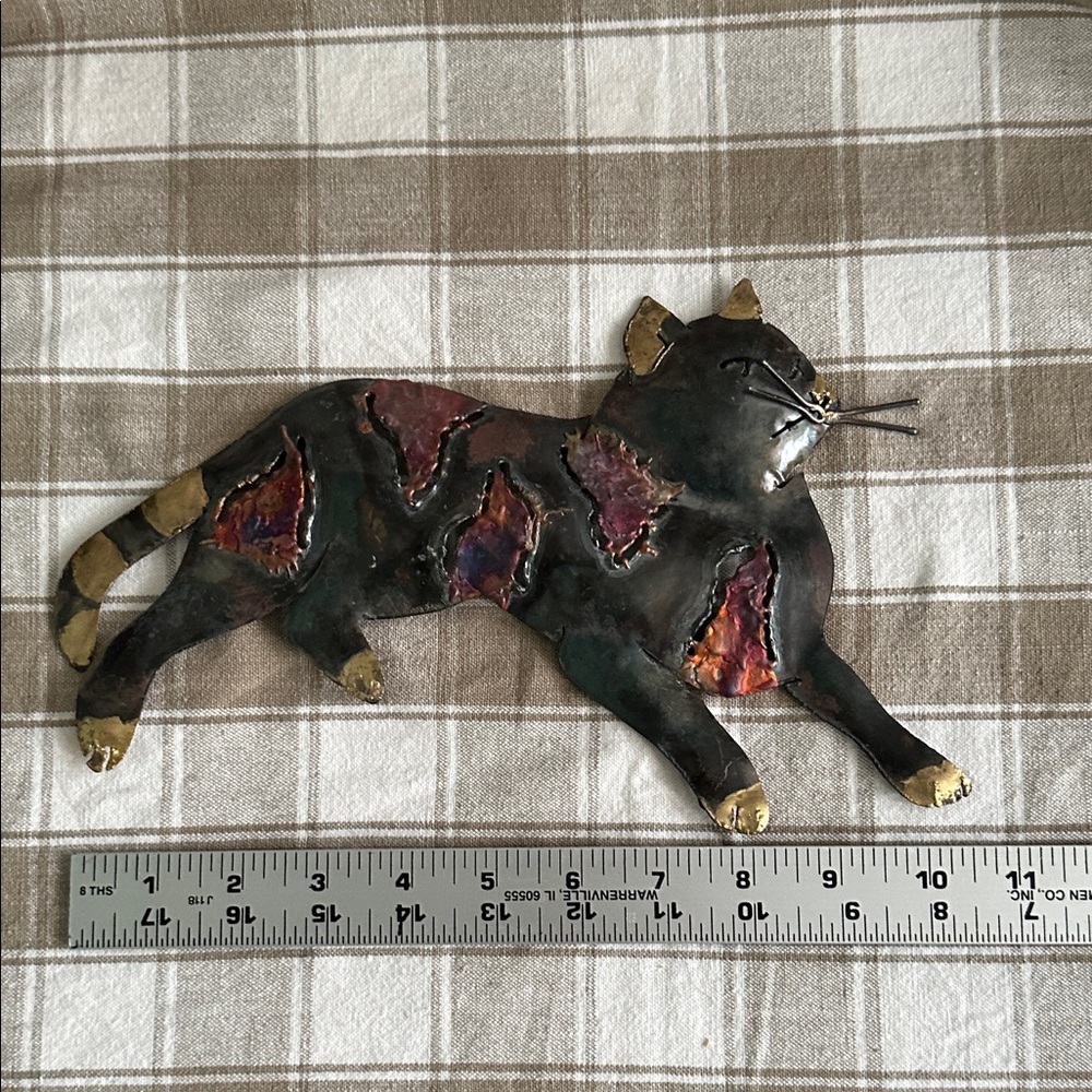 Handcrafted Mexican Metal Cat Wall Art